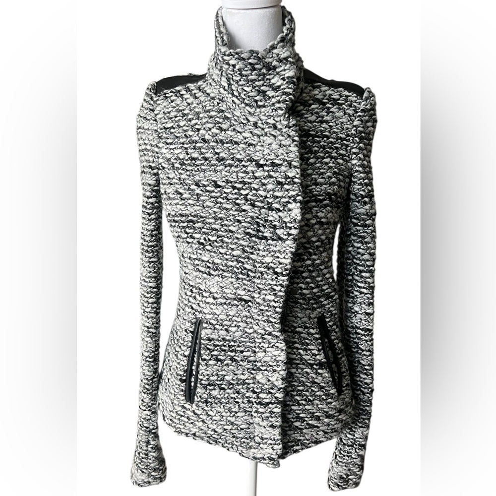 IRO josefina Black and White wool blend high Neck knitted jacket